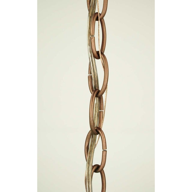 Vintage Tan Slag Stained Glass Pendant Light With Brass Accents For Sale - Image 9 of 10