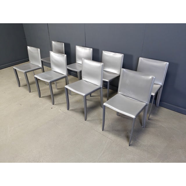 Grey Leather Dining Chairs from Cattelan, Italy, 1980s, Set of 8 For Sale - Image 9 of 10