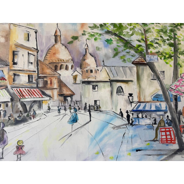 1980’s Beverly Parisian Cityscape Street Scene Oil on Canvas Painting, Wood Framed For Sale - Image 9 of 12