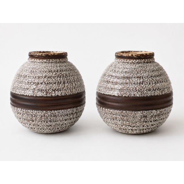 Brown Art Deco French Companion Ceramic Vases from Odyv Berlot-Mussier, 1930s, Set of 2 For Sale - Image 8 of 9