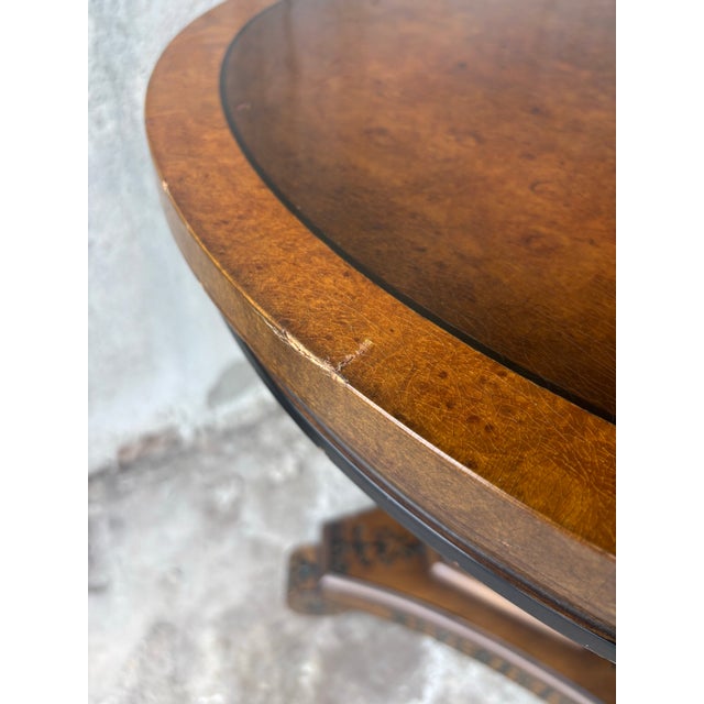 Wood 1930s French Art Deco Burl Wood Gueridon Table, Hand Painted Pedestal Base For Sale - Image 7 of 8