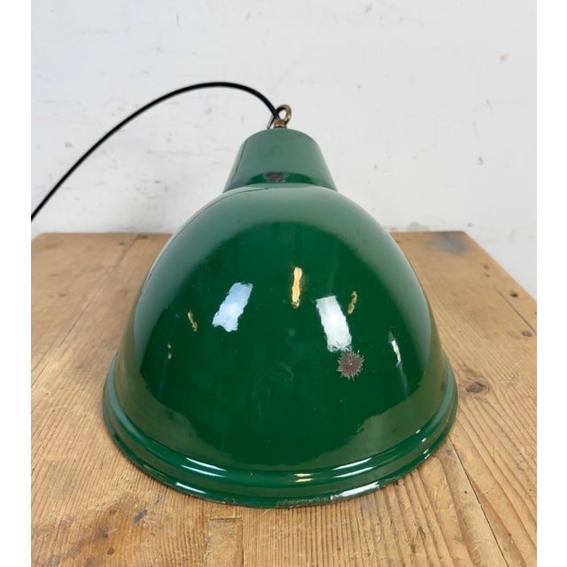 Industrial Green Enamel Factory Pendant Lamp, 1960s For Sale - Image 10 of 16