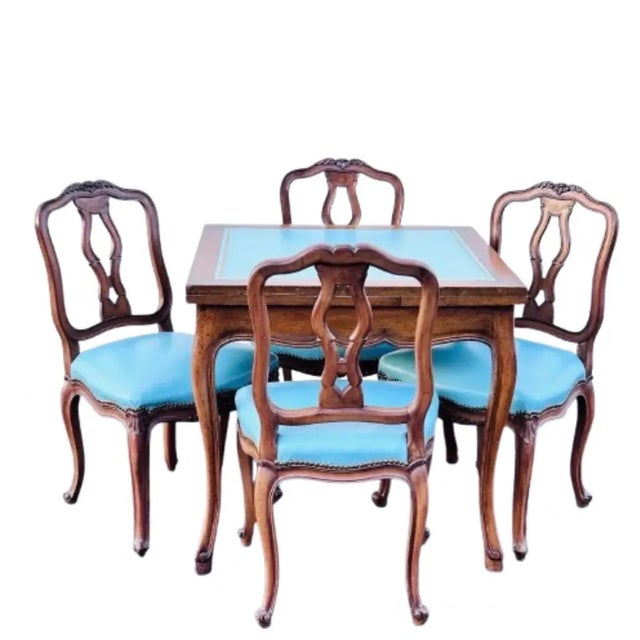 French Extending Game Table With Matching Chairs Hollywood Regency Style - Set of 5 For Sale - Image 10 of 10