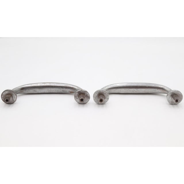 Traditional Pair of Reclaimed 6 In. Nickeled Brass Door Pull Handles For Sale - Image 3 of 3