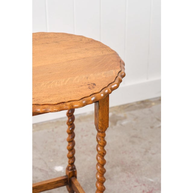 Antique English Barley Twist Lamp Table With Scalloped Edge For Sale - Image 4 of 8