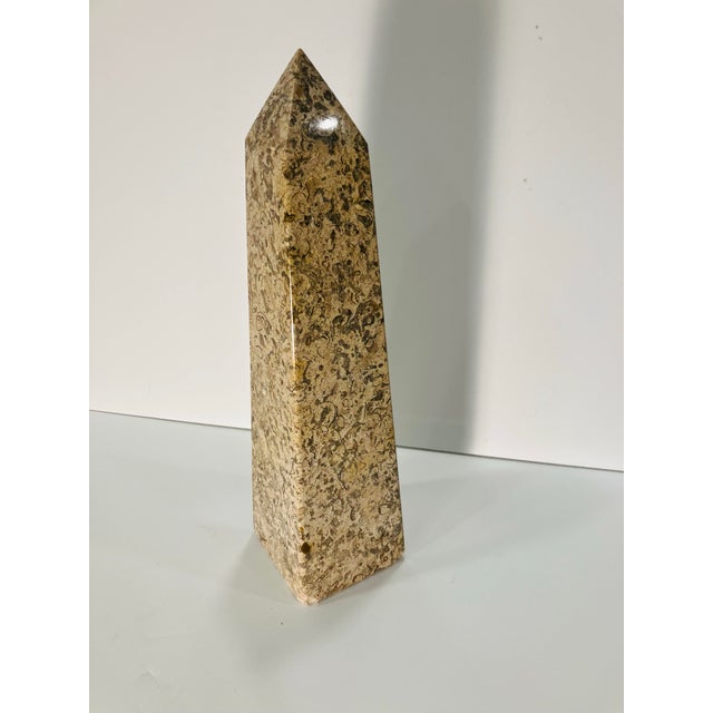 This obelisk is solid marble Height 14.25 inches Beautiful graining pattern throughout