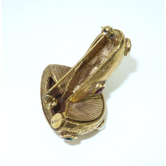 Gold Jeanne Jewelry Gold Plated Bejeweled Mushroom Brooch, 1960's For Sale - Image 8 of 14