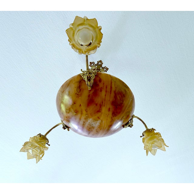Art Deco Pendant Light in Alabaster Marble and Bronze, 1930s For Sale - Image 9 of 18