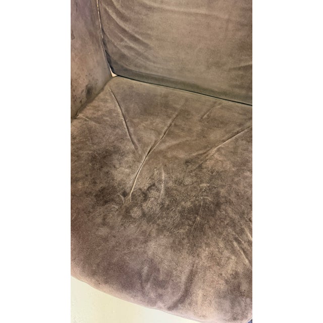 Vintage Chrome Cantilever / Sling Grey Leather Lounge Chair — Late 20th Century For Sale - Image 4 of 8