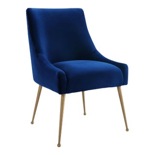 Beatrix Navy Velvet Side Chair with Gold Legs For Sale