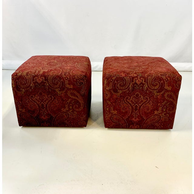 1980s Vintage Rustic European Italian Paisley Chenille Low Stools - A Pair. For Sale - Image 9 of 12