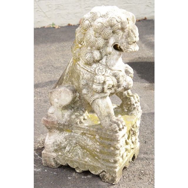 Early 20th Century Chinese Marble Foo Dog Guardian Statues A Pair