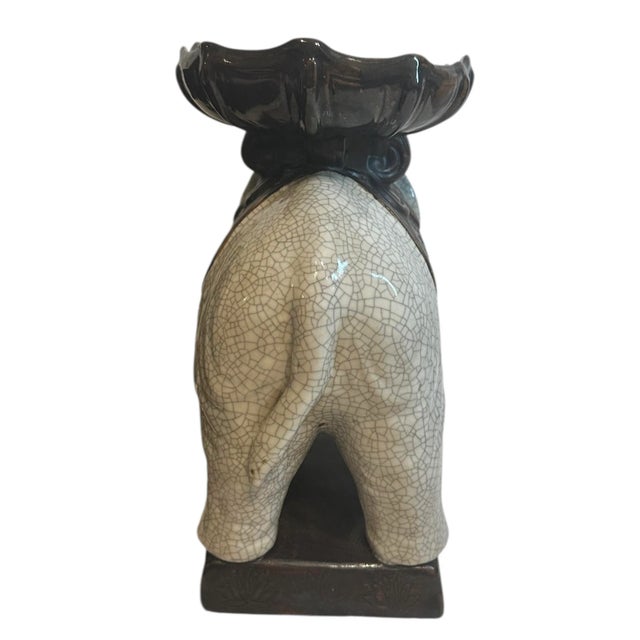 Vintage Glazed Ceramic Elephant Plant Stand With Decorative Bowl For Sale - Image 11 of 12