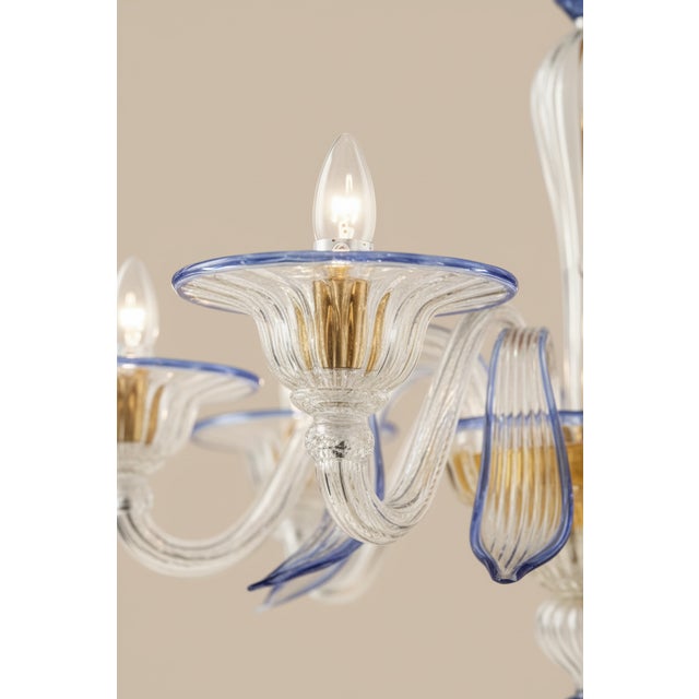 Murano Foglia Murano Glass Chandelier Classic Venetian Design, Hand-Blown Murano Glass 3 Light For Sale - Image 4 of 5