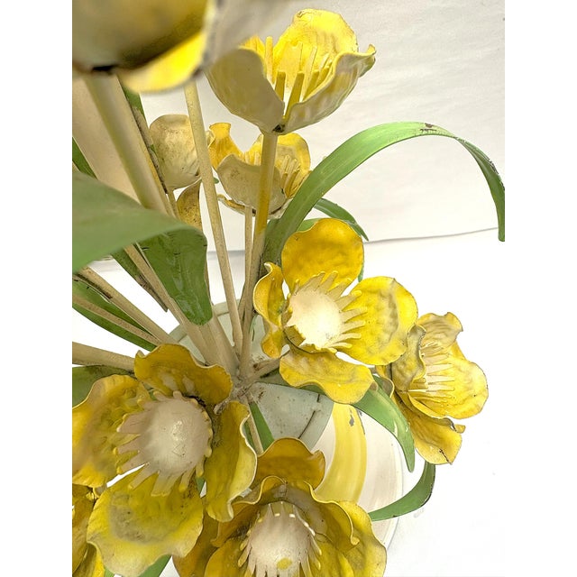 Vintage Italian Floral Painted Tole Table Lamps- A Pair For Sale - Image 11 of 12