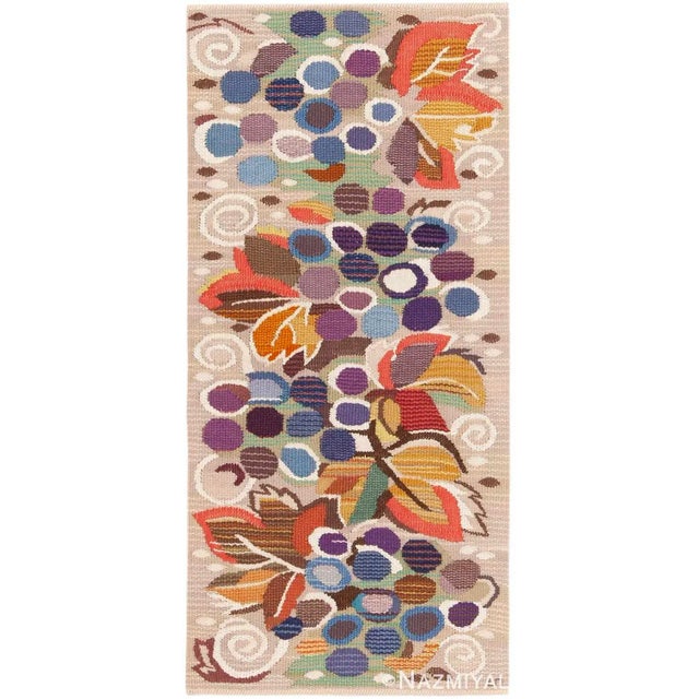 Charming Marta Maas-Fjetterstrom AB Vintage Swedish Barbro Sprinchorn Kilim “Vindruvor” (Grapes) Signed “S”, Country of...