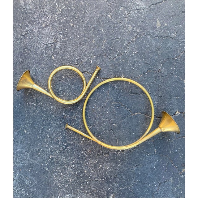 1980s Vintage Holiday Brass Horn Decor, Set of 2 For Sale - Image 4 of 6