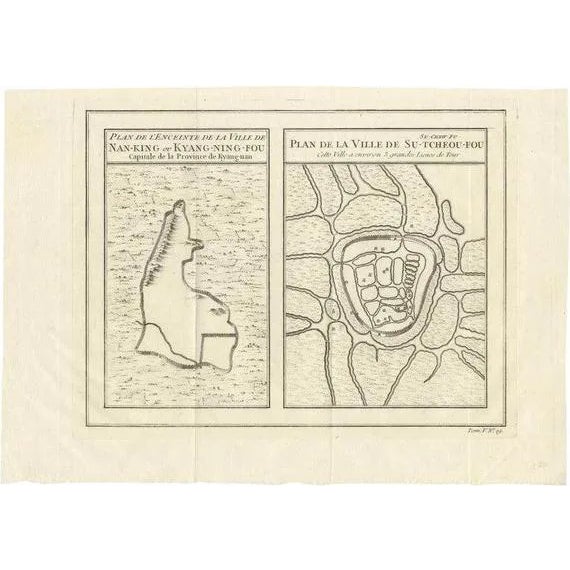 Antique Map of Cities of the Jiangsu Region in China, 1760 For Sale