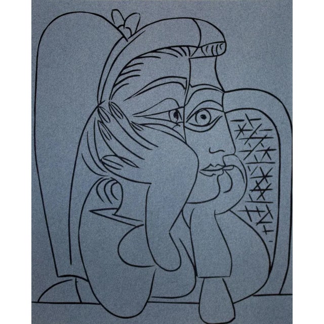Black Pablo Picasso Linogravure Ltd Edition - "Femme Accoudee" 1959 W/Frame For Sale - Image 8 of 9