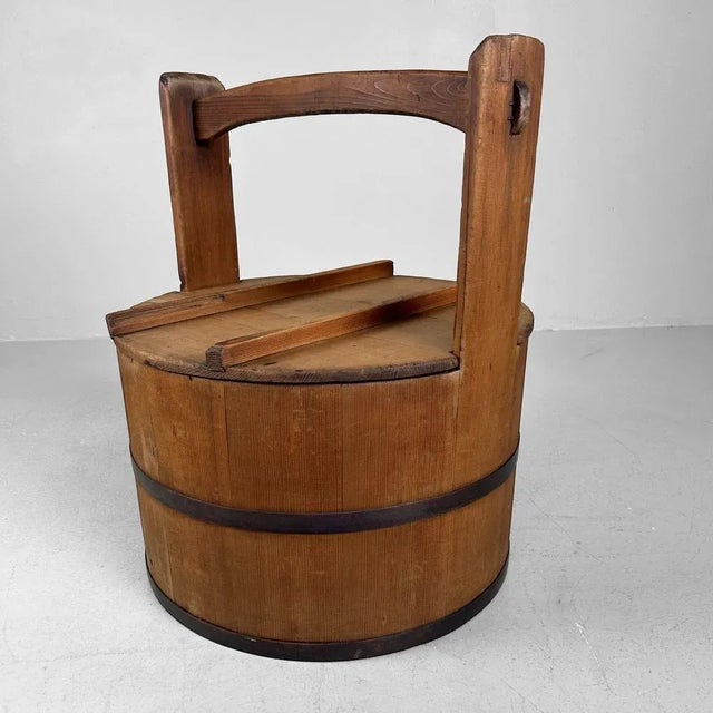 Japanese Wooden Bucket with Lid, 1940s For Sale - Image 9 of 18
