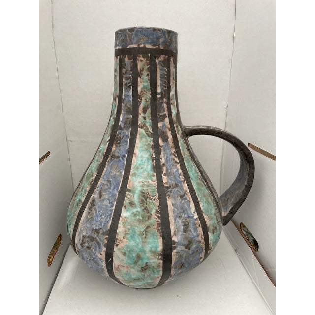 Vintage 1950s Italian Mottled Blue Pottery Handled Vase For Sale - Image 13 of 13