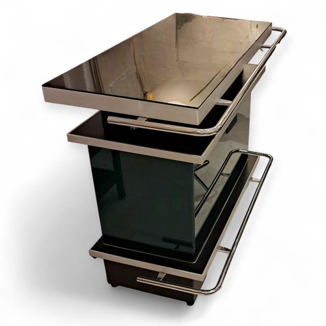 Chrome Bar Counter with Black and Green Glass, 1980s, Set of 3 For Sale - Image 4 of 8