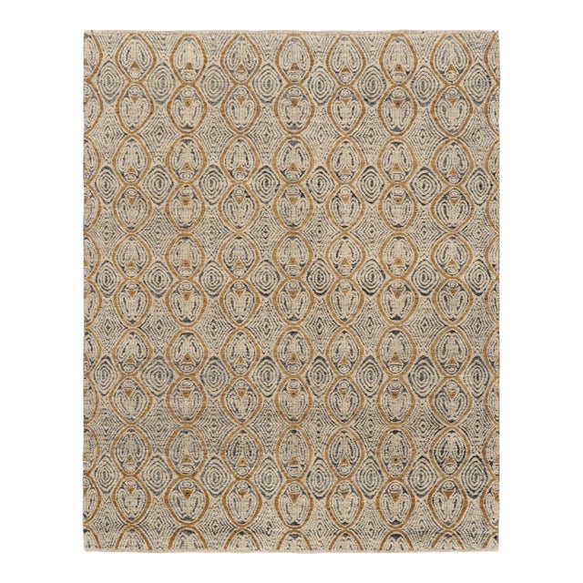 Rug & Kilim’s Moroccan Style Rug in Cream White and Gold Geometric Patterns - 14x20 For Sale