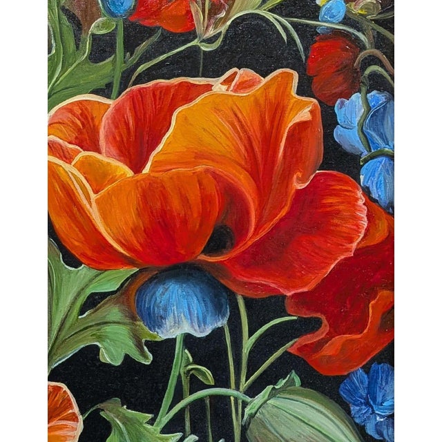 Textile Zoriana Pavlyshyn Original Oil Painting “Poppies” – Renaissance Still Life For Sale - Image 7 of 11