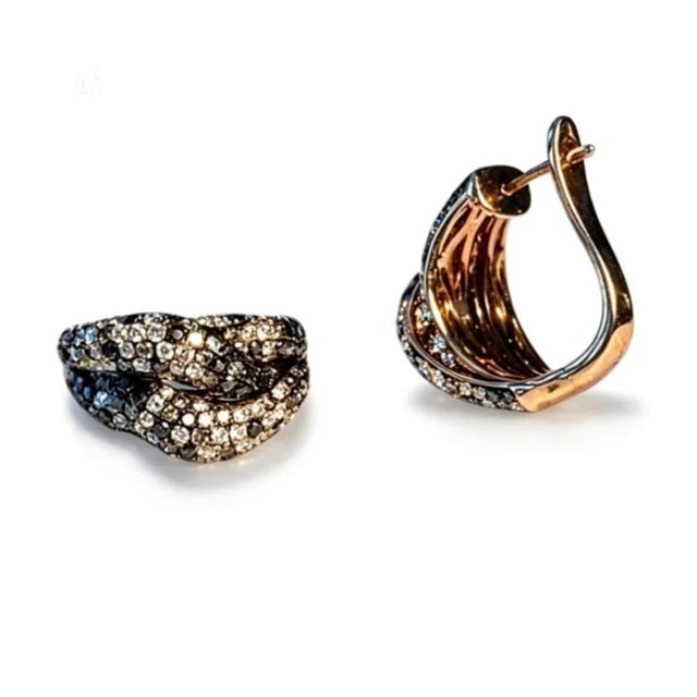 Late 20th Century Late 20th Century 14K Pink Rose Gold Multi Color Diamond Knot Earrings Estate, Pair For Sale - Image 5 of 6