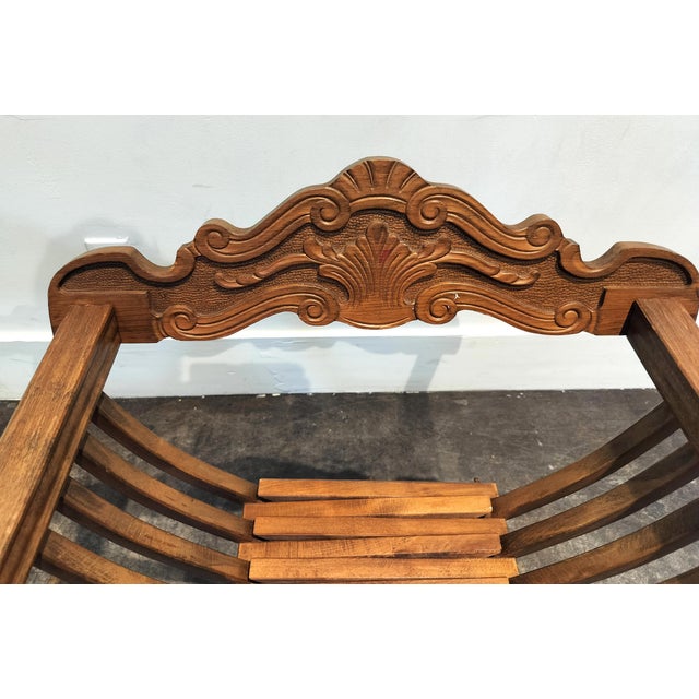 Brown Pair of Italian Mid Century Savonarola Lion Head Wood Folding Chairs For Sale - Image 8 of 11