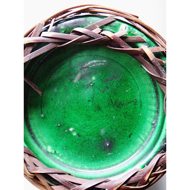 Japanese Green Ceramic Vase with Awaji Yaki Bamboo Lacing, 1920s For Sale - Image 9 of 10