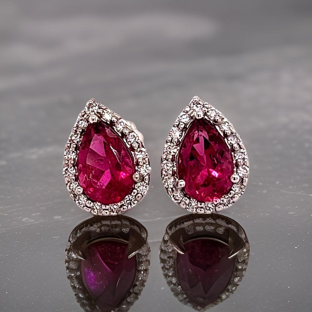 White Natural Pink Tourmaline Diamond Stud Earrings 14k W Gold 2.02 TCW Certified For Sale - Image 8 of 18