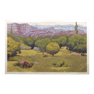 Gordon Mortensen "The Superstitions" Signed Numbered Woodcut Arizona Buttes 1985 For Sale