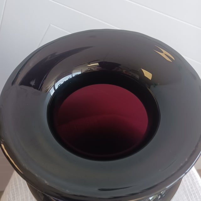 Smith Glasshouse 1930s l.e. Smith Black Amethyst Glass Art Deco Flared Vase For Sale - Image 4 of 5