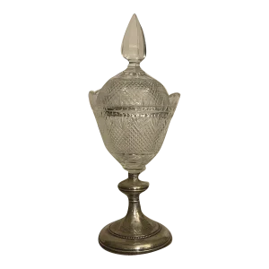 Crystal Lidded Compote With Sterling Silver Base