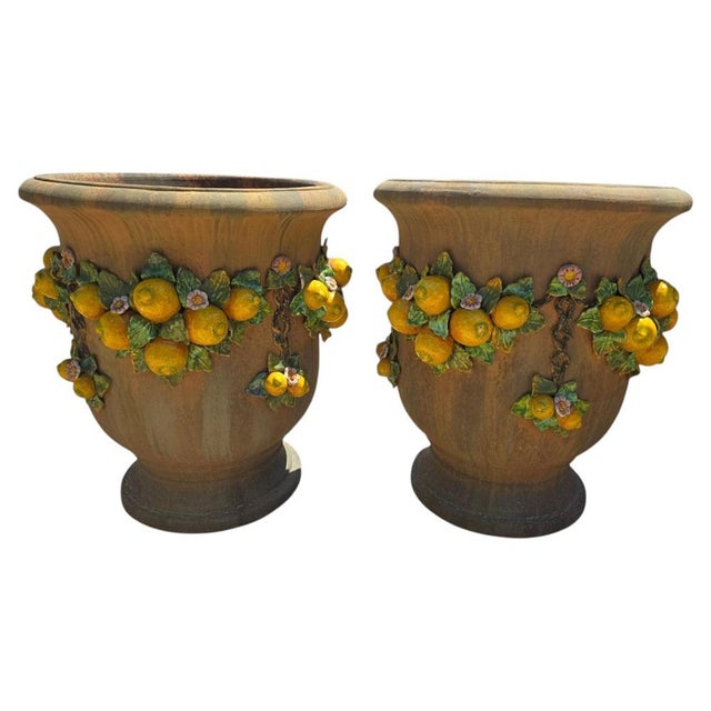 Italian Glazed Terracotta Garden Urns, 1950s, Set of 2 For Sale - Image 13 of 13