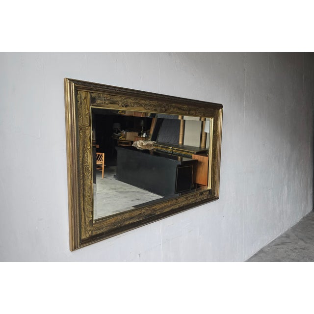 1970s Large Brass Wall Mirror With Etched Bronze by Mastercraft For Sale - Image 5 of 9