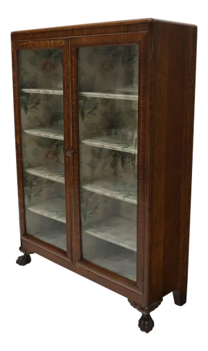 Claw Feet Tiger Oak Double Door Bookcase Curio Cabinet Wallpaper Interior