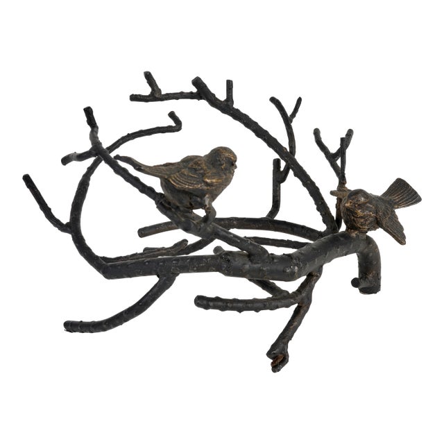 Vintage Rustic Cast Iron Sculptured With Two Birds Sitting on Branches For Sale