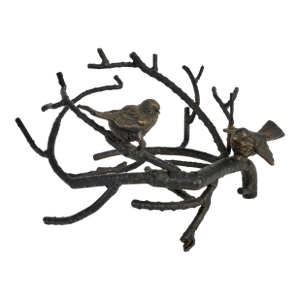Vintage Rustic Cast Iron Sculptured With Two Birds Sitting on Branches