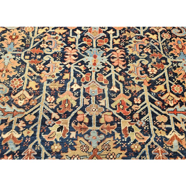 Antique Persian Heriz Serapi Rug, Hand-Knotted Wool, Allover Tree of Life Pattern, Blue & Brick-Red, 9x12 For Sale - Image 18 of 18