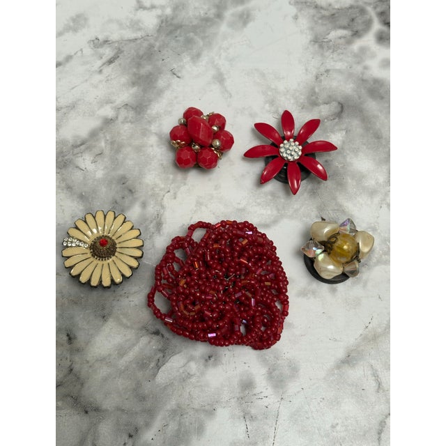Red Eclectic Vintage Upcycled Crystal Jeweled Magnets, Set of Five For Sale - Image 8 of 10