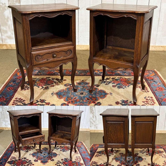 Pair of Louis XV style oak bedside tables from the 1950s - W=48.5cm, D=34.5cm, H=75cm.