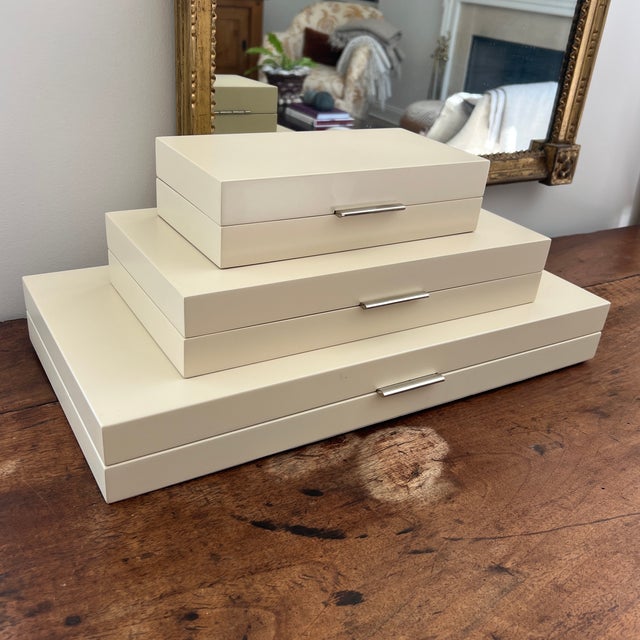 Barbara Barry Ivory Lacquered Boxes- Set of 3