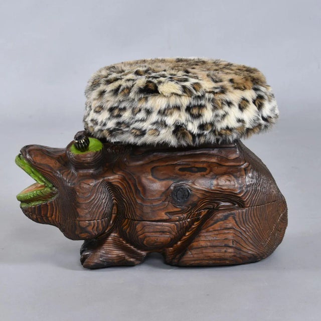 Mid-Century Modern Restored Witco Tiki Carved Wood Frog Ottoman Toad Stool For Sale - Image 3 of 13