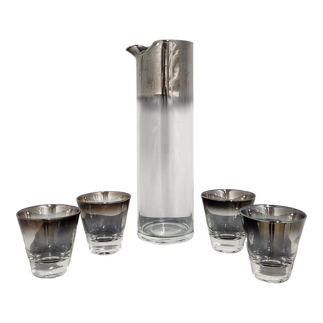 Mid-Century Silver Fade Cocktail Pitcher Set - 5 Pieces For Sale