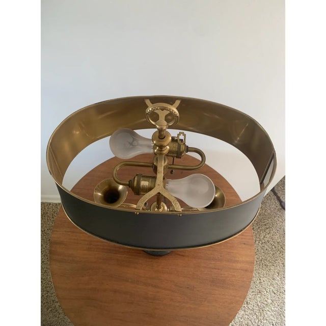 Mid-20th Century English Country Brass Horn Bouillotte Lamp With Black Tole Shade For Sale - Image 11 of 12