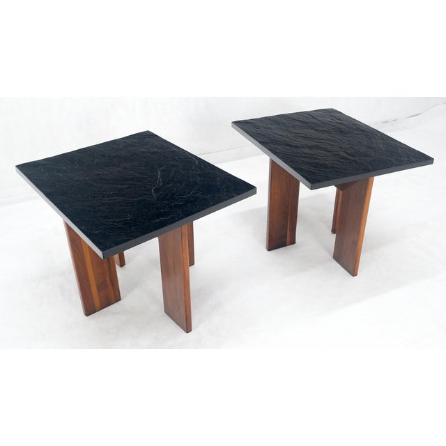 Pair of Adrian Pearsall Walnut Bases Slate Like Tops End Side Tables Stands MINT For Sale - Image 9 of 12