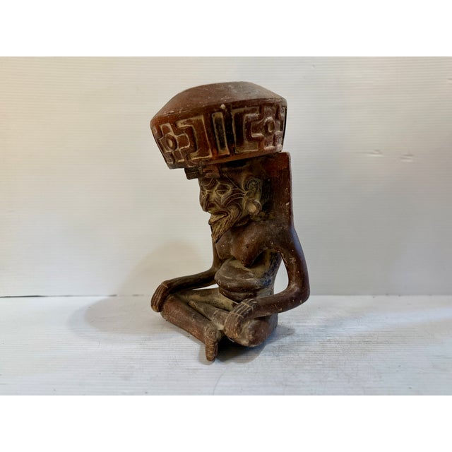 Brick Red Mexican Incense Burner Styled After Aztec God For Sale - Image 8 of 10