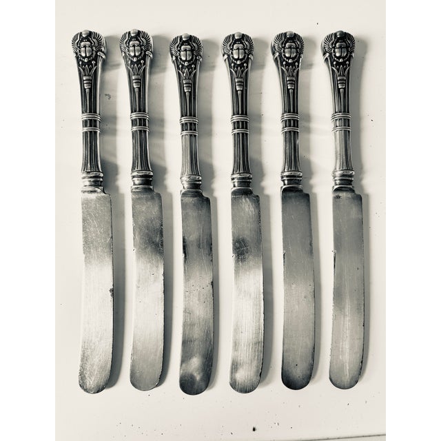 1900's Antique Egyptian Smith Silver Co. Silver Plate Dinner Knives S-6, Some wear on the blades , handles are in very...